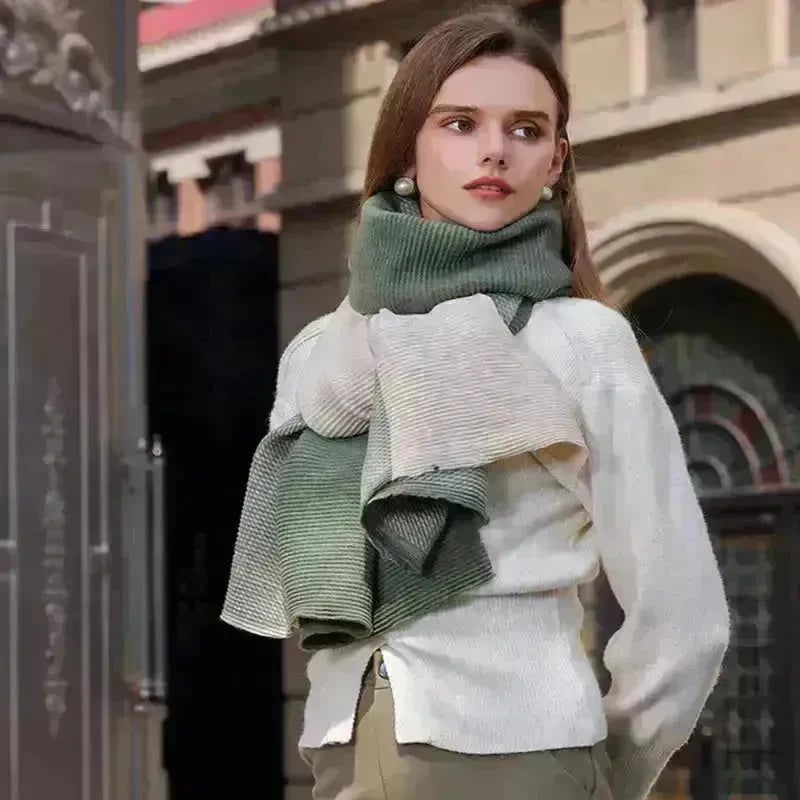 Gradient Mixed-color Scarf Winter Double-sided Wrinkled Imitation Cashmere Scarf Popular Versatile And Elegant Shawl For Women - EX-STOCK CANADA