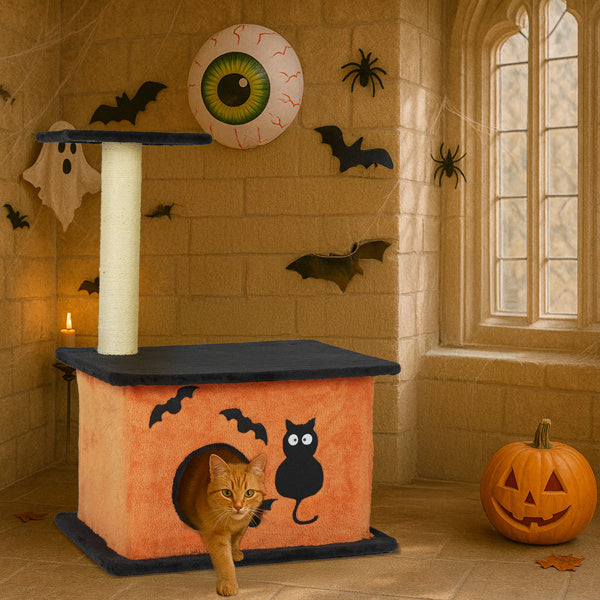 Halloween Cat Tree, Cat Tower Cat Tree For Indoor Cats With Spacious Cat Condo, Large Platform, Sisal Scratching Post, Orange & Black EX-STOCK