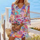 Women's V-Neck Floral Print Dress 3 4 Sleeve Summer Beach Vacation Dress With Pockets EX-STOCK