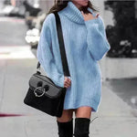 Autumn Winter Solid Cashmere oversized Knitted Mini Turtleneck Sweater Dress - EX-STOCK CANADA