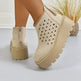 Stivaletti da donna con plateau traforati, zip posteriore, zeppa traspirante, stivaletti casual con suola chunky e tagli 