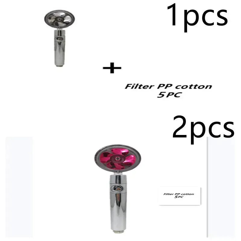 Propeller Driven Shower Head With Stop Button And Cotton Filter Turbocharged High Pressure Handheld Shower Nozzle - EX-STOCK CANADA