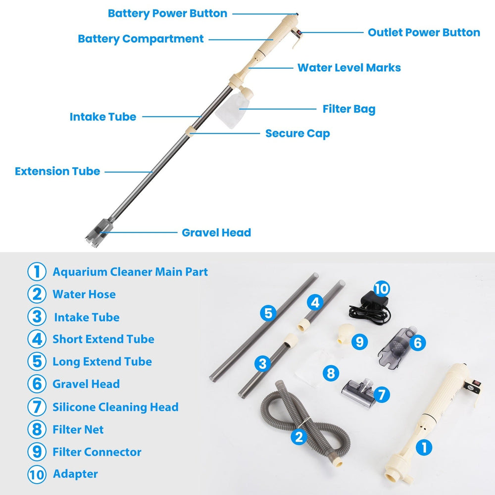 1 Set Multifunctional Electric Aquarium Gravel Cleaner Kit Length Adjustable Automatic Fish Tank Vacuum Cleaner Change Water Wash Sand Filter Dirt Removal EX-STOCK