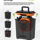 A promotional product graphic for a 7L transparent large water tank integrated water storage unit. The main product is shown in a large central view with a black body and orange top accents, plus three smaller side views demonstrating the transparent tank and handle.