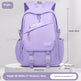 Purple backpack with measurement details on a light gray background
