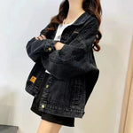Loose Embroidered Lettered Black Denim Jacket Slimming Jacket Coat For Women - EX-STOCK CANADA