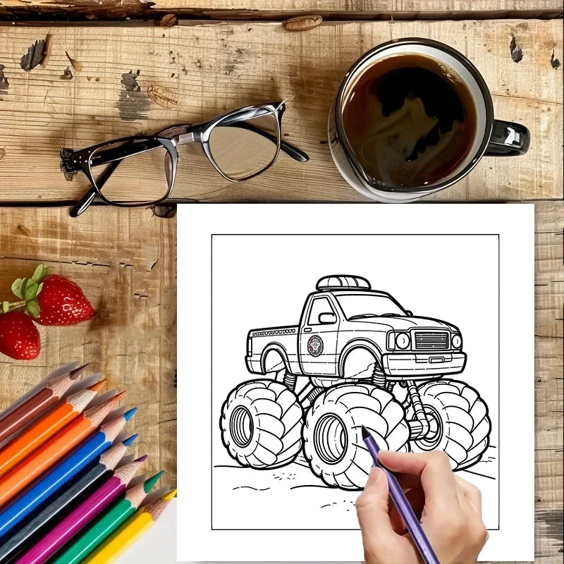 Monster Truck Ausmalbuch für Kinder & Erwachsene – 28 Seiten Stressabbau Ausmalbuch | 20×20 cm 3