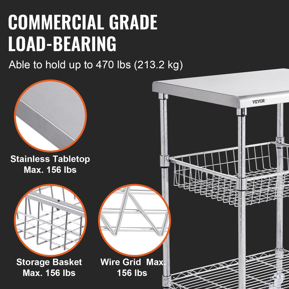 3-Tier Utility Cart Rolling Cart On Wheels 470 LBS 6 Hooks EX-STOCK
