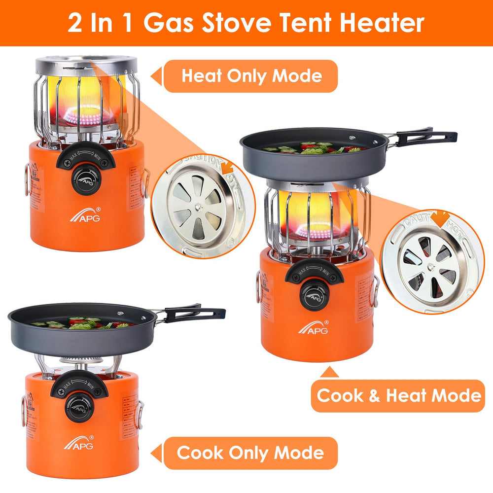 2000W 2 In 1 Camping Stove Tent Heater Outdoor Gas Stove Portable Backpacking Stove With 3 Modes 360 Degree Radiant Heating For Camping Hiking Picnic BBQ EX-STOCK