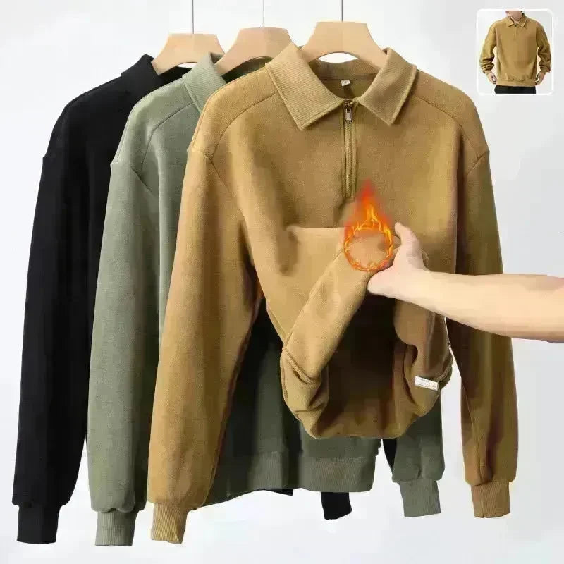Autumn Winter Fashion Lapel Half-zip fleece Sweatshirt Pullover tops for Men - EX-STOCK CANADA