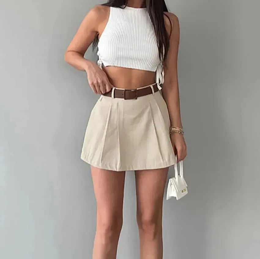 Women's Fashion Solid Color High Waist Mini Skort - EX-STOCK CANADA