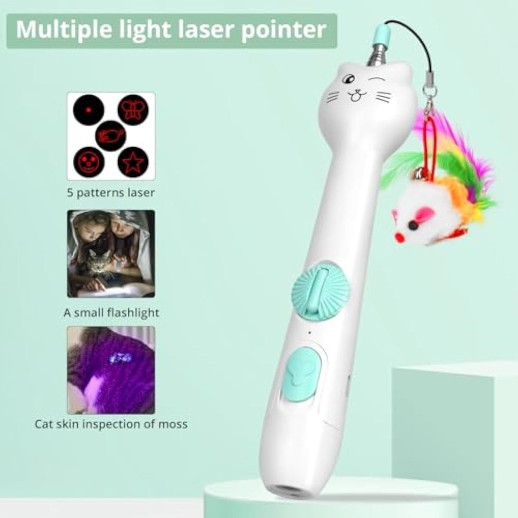 Multiple light laser pointer with cat design on a green background