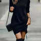 Long Sleeve Dress Solid Color High Neck Cross Short Cashmere Dress for Women - EX-STOCK CANADA