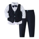 Children's formal outfit with vest, shirt, bow tie, and pants on a white background