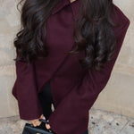 Women's Burgundy Cross Placket Blazer – Elegant Structured Jacket | Regular Fit | Sizes XS–XL