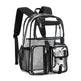 Clear backpack with black straps on a white background