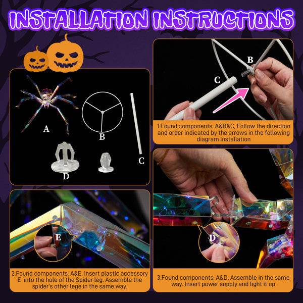 3ft Prism Spider, Illusion, 340 Purple Copper Wire Light, 4.5V 3.6W Halloween Standing Decoration US Specification - EX-STOCK Canada