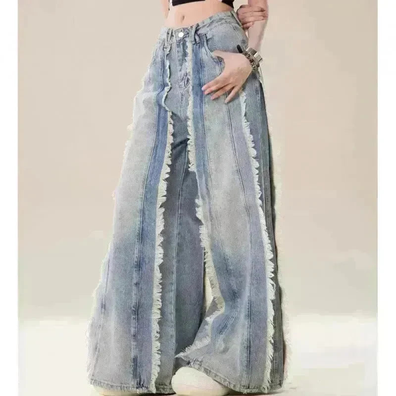 Jeans Destroyed Loose Burrs Wide Leg Bootcut Pants - EX-STOCK CANADA