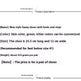 A product specification sheet on a white background detailing the name, color options (skin, green, or other), dimensions (25.5 cm long and 12 cm wide), weight (about 410 grams per pair), and display notes for custom novelty high-heeled shoes.