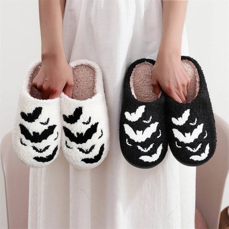 Funny Bat Slipper Halloween Pumpkin Flat Indoor House Shoes For Women Men Soft Plush Cozy Horror Fashion Halloween Gifts EX-STOCK