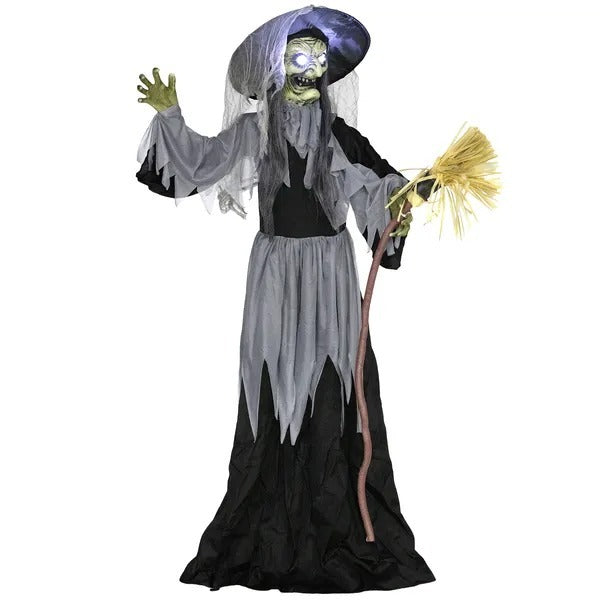 Animatronics Standing Witch, Voice-Activated Prop, Spinning Head & Flashing Eyes, Easy Setup Indoor, Black EX-STOCK Canada 