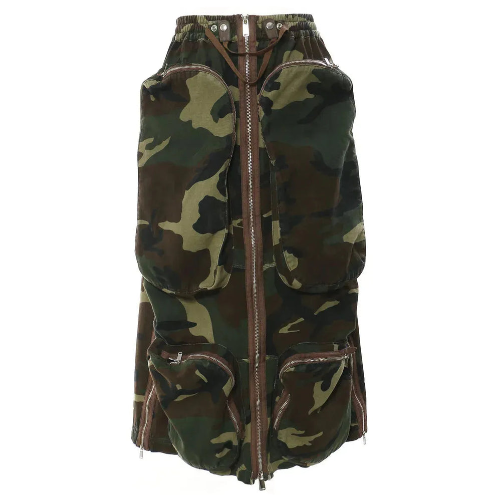 Three-dimensional Camouflage Zipper Pocket Side Slit  pencil Midi Cargo Skirt - EX-STOCK CANADA