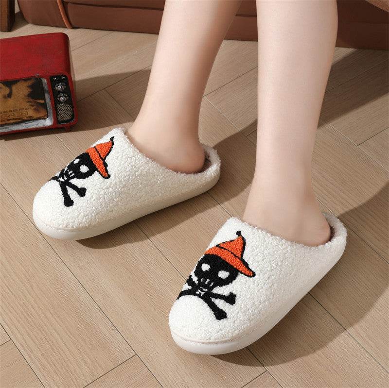 Halloween Skull Rose Slippers Winter Warm Indoor Floor Bedroom Home Slipper For Women EX-STOCK