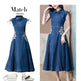 New Modified Version Denim Jeans Flared Midi Dress Female Machine Embroidery Retro - EX-STOCK CANADA