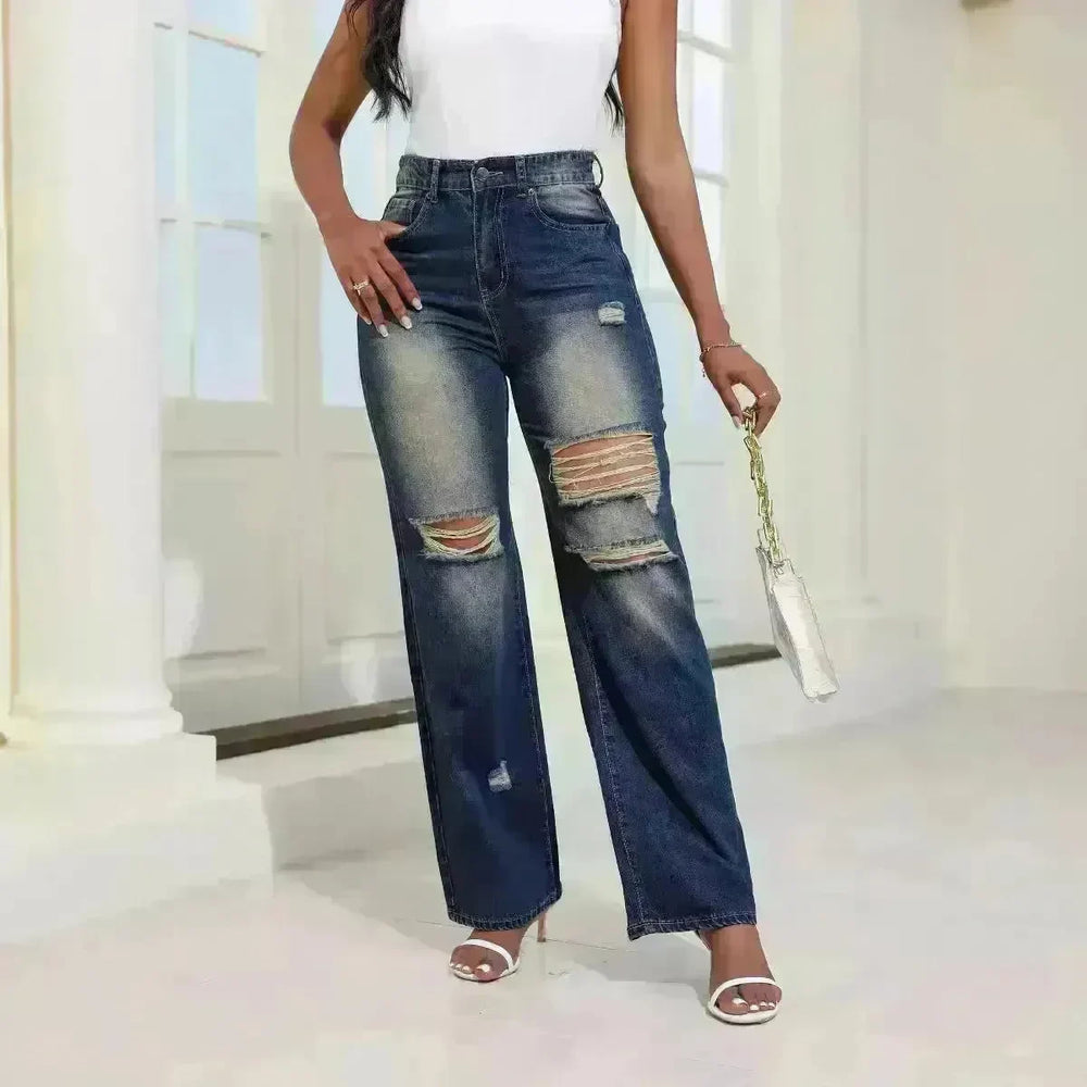 Fashion High Waist Ripped Jeans pants With Pockets Comfortable Slim Fit  Denim Trousers Straight Wide-leg jeans Pants - EX-STOCK CANADA