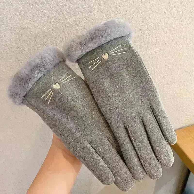 Fleece Lined Padded Warm Keeping Cute Suede Riding Gloves - EX-STOCK CANADA