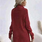 Autumn Winter Solid Cashmere suelto Mini Turtleneck Sweater Vestido
