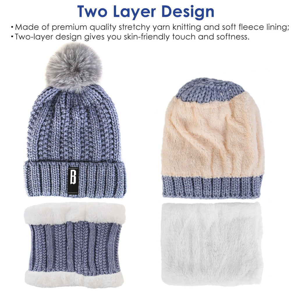 1Set Winter Beanie Hat Scarf Set Women Warm Knitting Skull Cap Neck Warmer For Walking Running Hiking Camping Outdoors Gift EX-STOCK