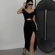 Slim And Hollow Niche Design High Slit Bag Hip Midi dress - EX-STOCK CANADA