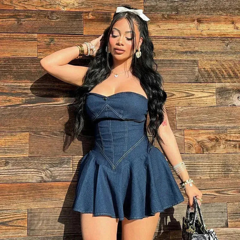 Fashion Tube Top Denim short mini Dress for Club - EX-STOCK CANADA
