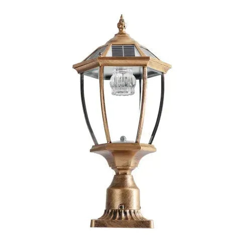 Vintage Gold Solar Pillar Headlight With Dimmable LED 1-Pack Outdoor Landscape Pathway Light - EX-STOCK CANADA