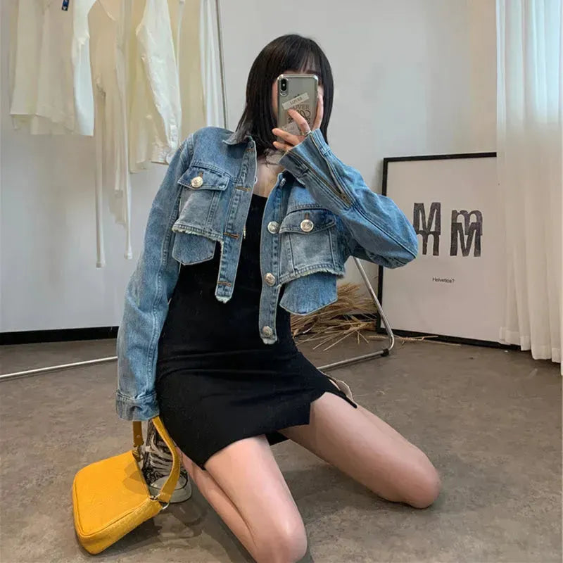 Light Blue crop Denim Jacket For Women - EX-STOCK CANADA