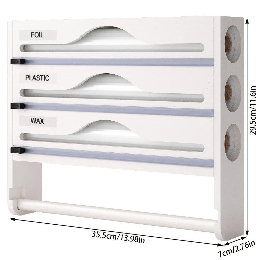 Bamboo Plastic Wrap Cutter With Paper Towel Holder Kitchen Wall-mounted Tinfoil Cutter With Three-grid Cutter And Paper Towel Storage Rack EX-STOCK