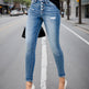 Women's Single Breasted Blue Washed Denim Jeans, High Waisted Elastic Tight Jeans, Fashionable And Casual, Basic Style, Comfortable Version, Versatile And Error Free EX-STOCK Canada 