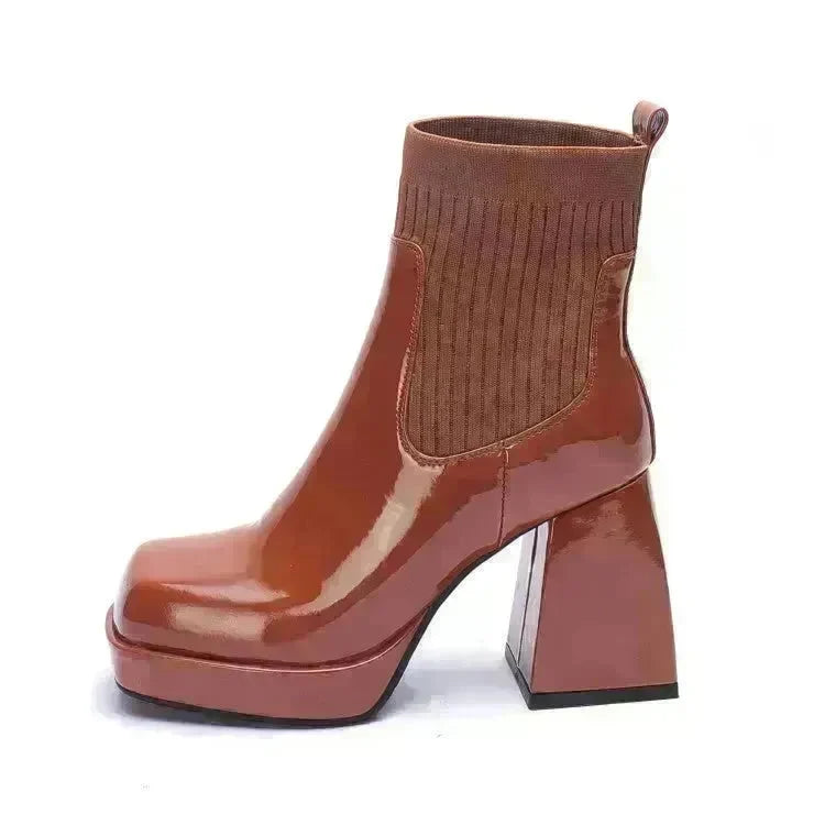 Buy Women Platform Block heel Patent leather boot Woolen winter boot - EX-STOCK CANADA