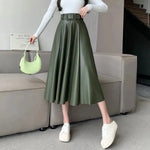 Elegant women High waist Flared Midi PU Leather skirt - EX-STOCK CANADA