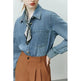 Blue Soft Denim Shirt Jacket Women's Long Sleeve Bandage Denim Dress Top - EX-STOCK CANADA