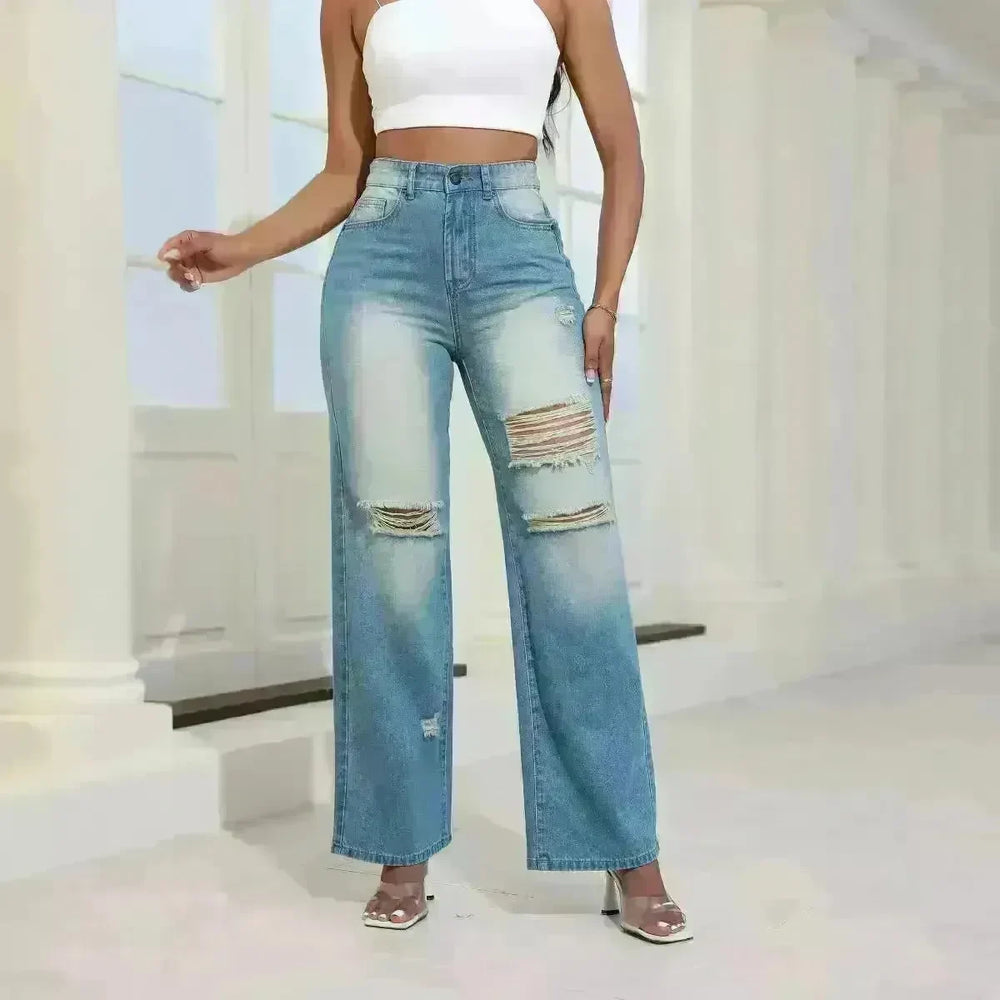 Fashion High Waist Ripped Jeans pants With Pockets Comfortable Slim Fit  Denim Trousers Straight Wide-leg jeans Pants - EX-STOCK CANADA