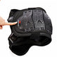 Black protective back pad with a brand logo on a white background