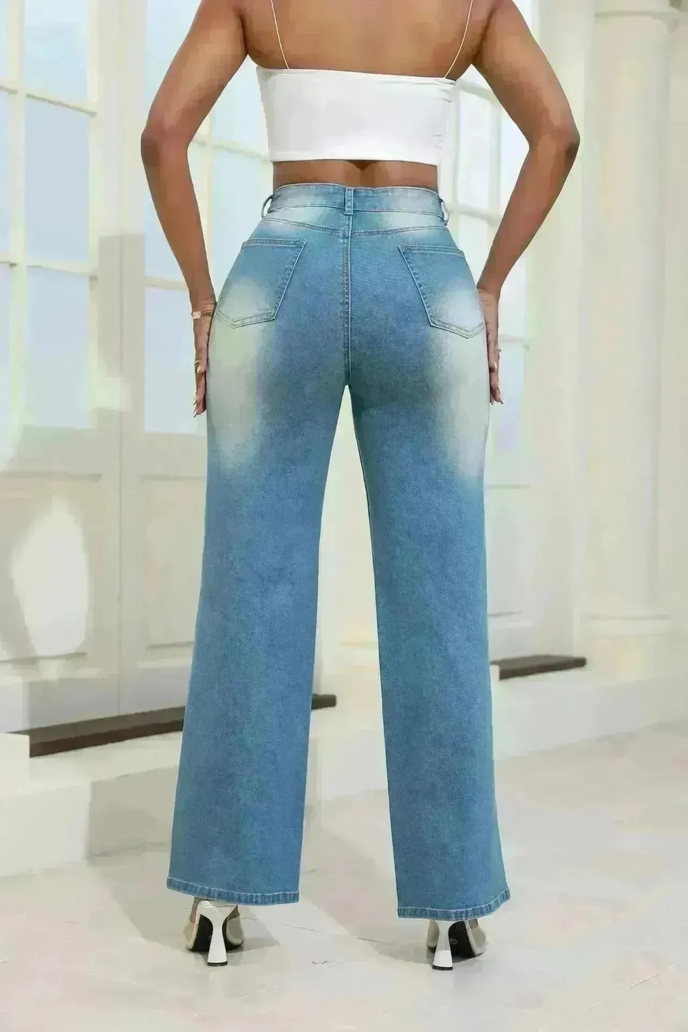 Fashion High Waist Ripped Jeans pants With Pockets Comfortable Slim Fit  Denim Trousers Straight Wide-leg jeans Pants - EX-STOCK CANADA