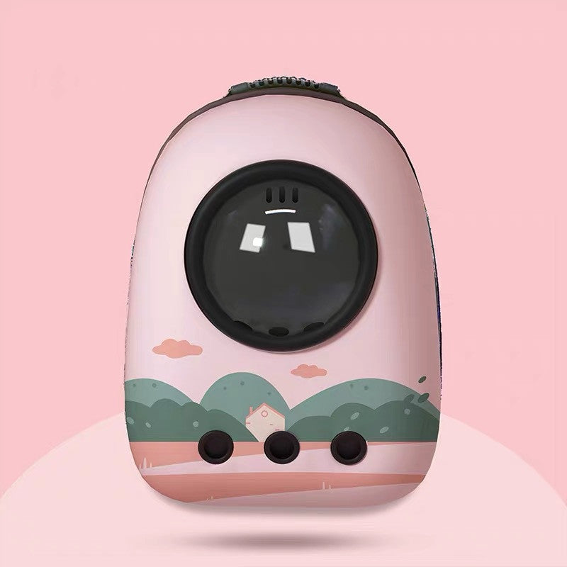 Pink electronic device with a scenic design on a pink background