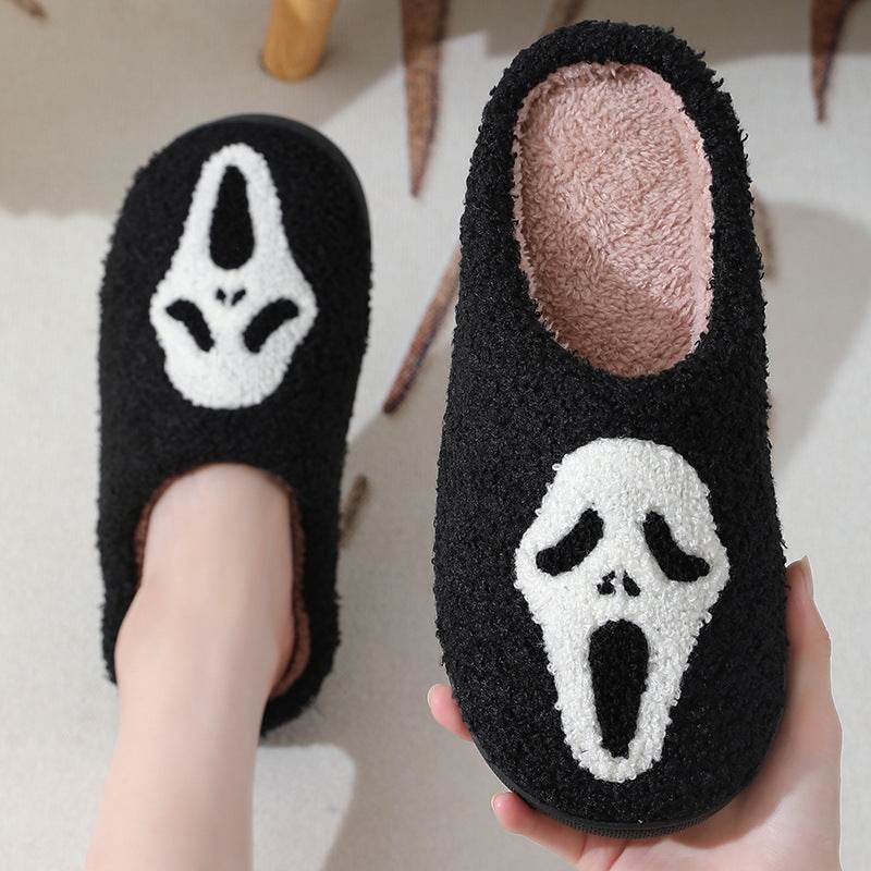 Halloween Skull Cartoon Print Slippers Warm Winter Slippers For Men Women Couple Home Shoes Indoor Cotton Slippers EX-STOCK