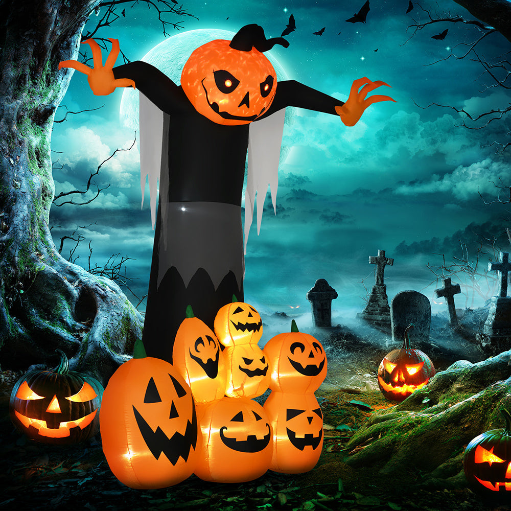 9ft Halloween Inflatables Outdoor Decorations, Pumpkin Ghost With Pumpkin Patch, Outdoor Giant Blow Up Yard Decor With Build-in LED For Garden, Lawn, Party, Holiday EX-STOCK