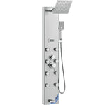 Shower Panel System, 5 Shower Modes, Digital Display Shower Panel Tower, Rainfall, 8 Massage Jets, Tub Spout, 3-Setting Handheld Shower Head 59 Hose, Stainless Steel Wall-Mounted Shower Set EX-STOCK