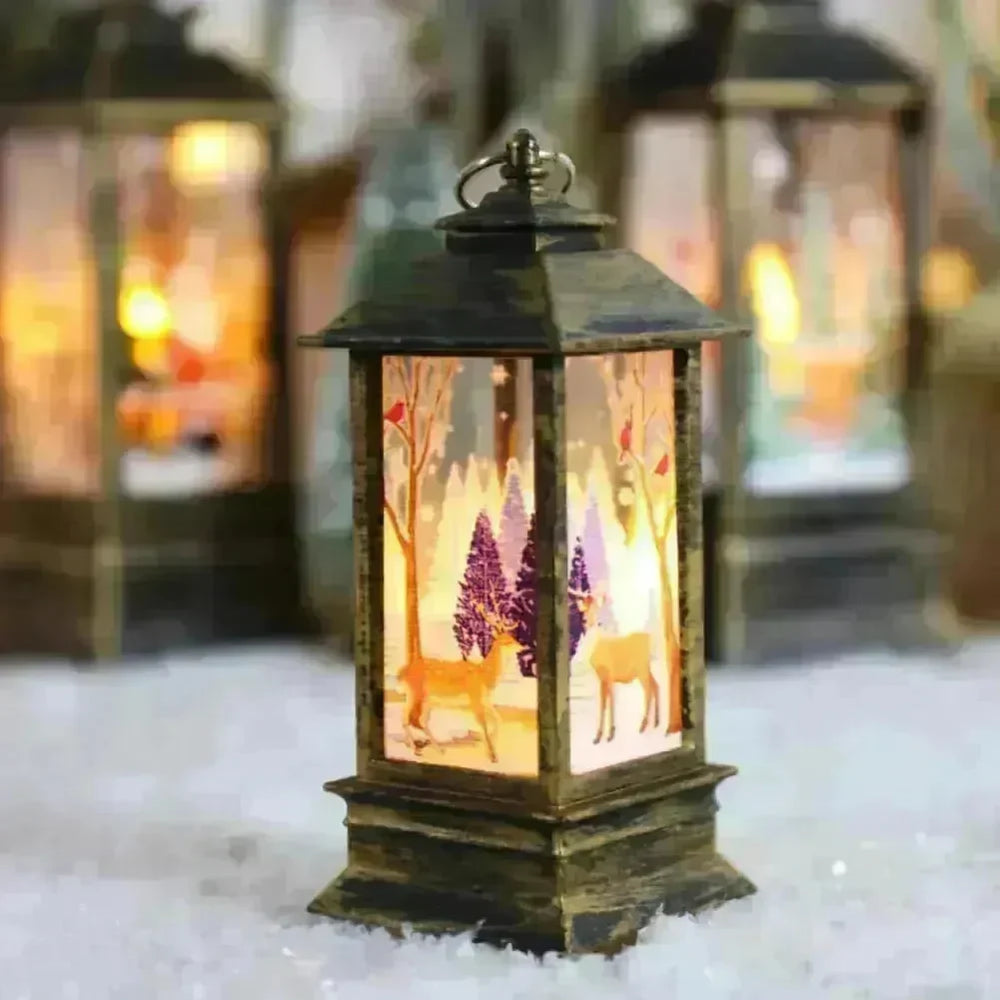 Christmas Candles Light Led Snow Deer Lantern Light Vintage Castle Santa Snowman Hanging Lantern Lamp New Year Party Decoration - EX-STOCK CANADA