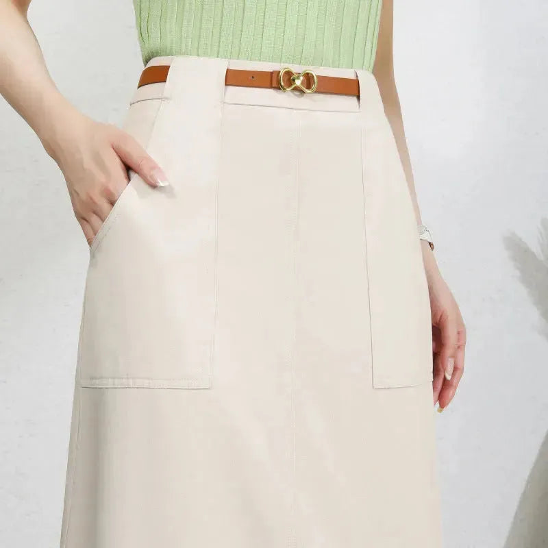 A- Line Temperament Women's Professional Formal Office Work Back Slit Midi business Skirt - EX-STOCK CANADA